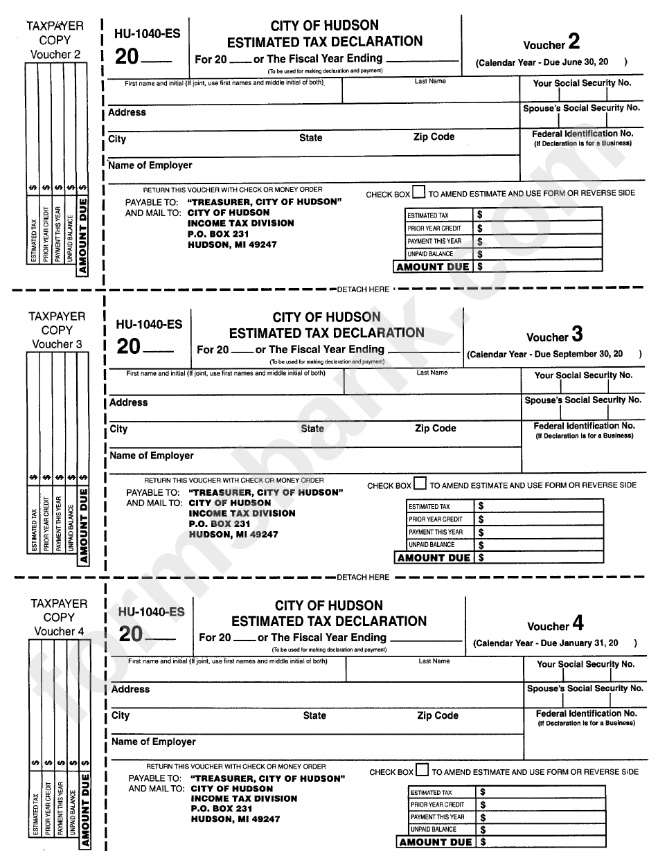 Form Hu-1040-Es - Declaration Of Estimated Income Tax
