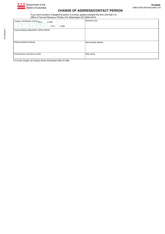 Form Fr-900w - Change Of Address/contact Person Printable pdf