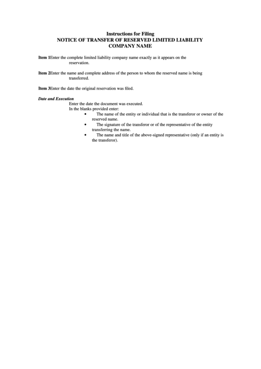 Form L-04 Filling Instruction - Notice Of Transfer Of Reserved Llc Name Printable pdf