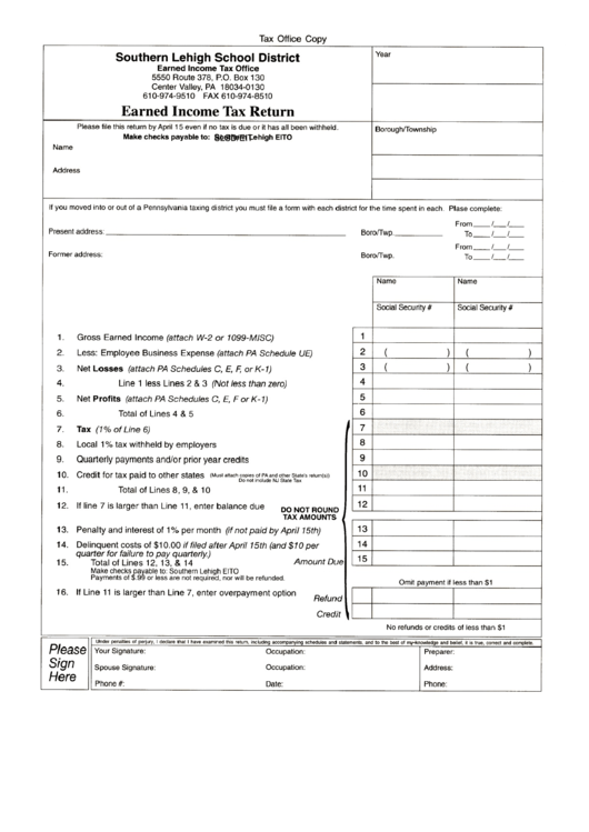 Earned Income Tax Return Form October 2004 Printable pdf