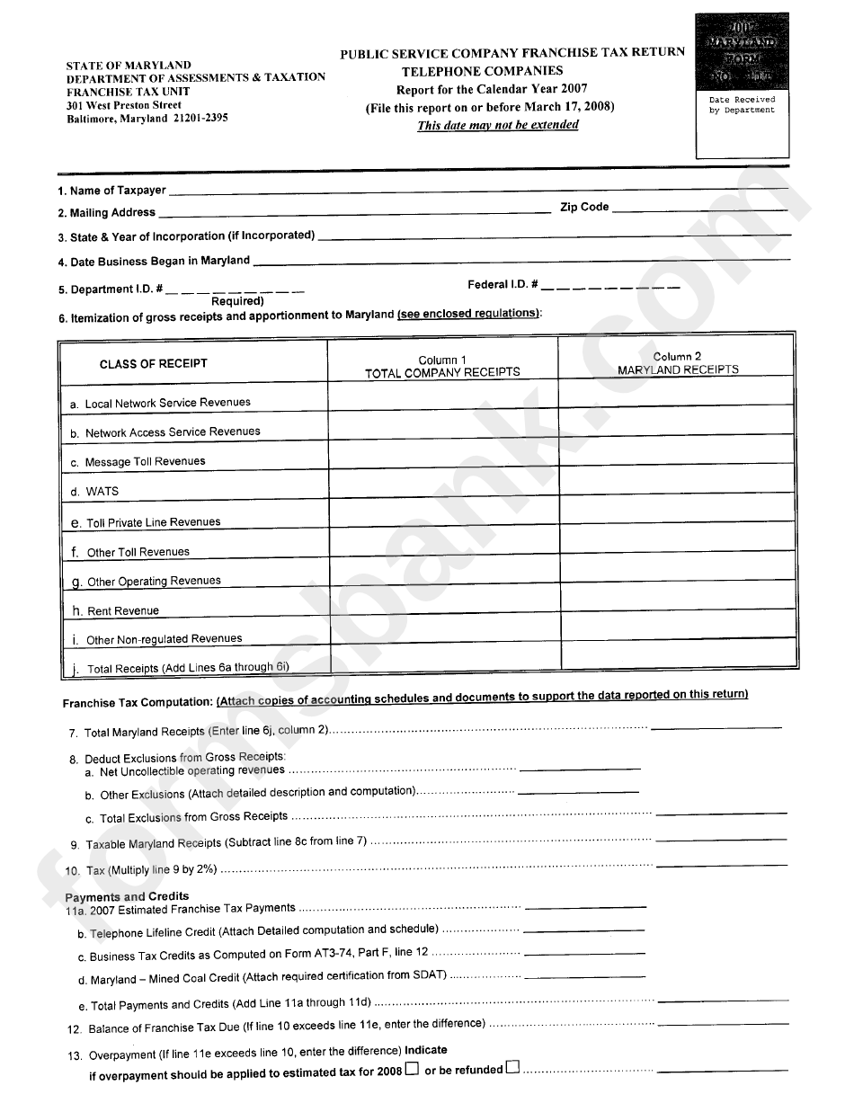 Franchise Tax Unit Form