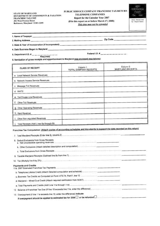 Franchise Tax Unit Form Printable pdf