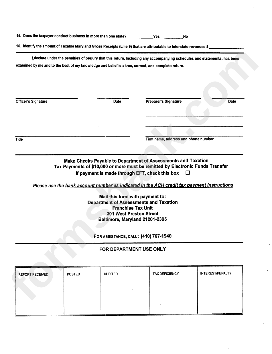 Franchise Tax Unit Form