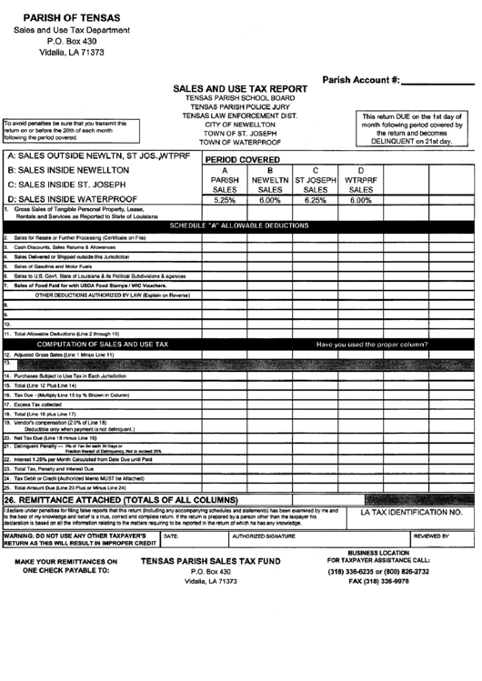 Sales And Use Tax Return Form Parish Of Tensas printable pdf download