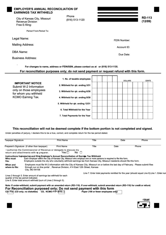 Fillable Form Rd-113 - Employer