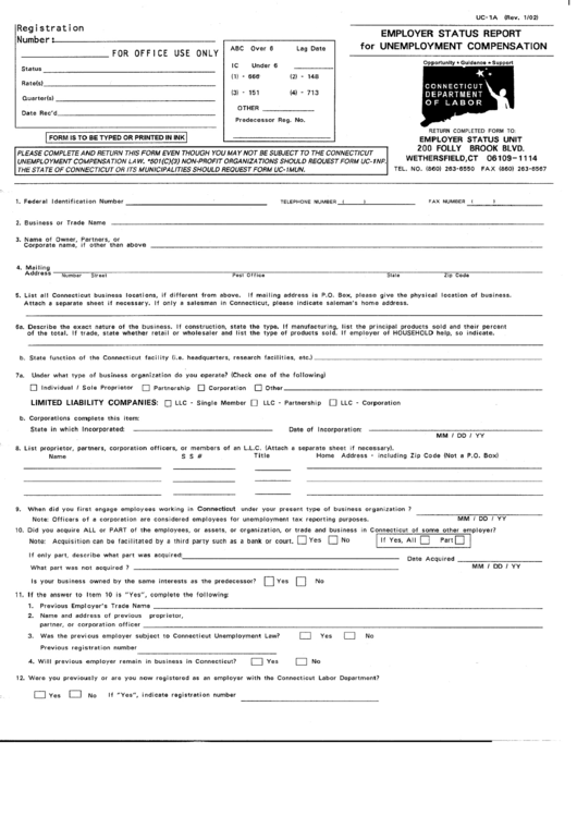 Fillable Form Uc-1a - Employer Status Report For Unemployment Compensation Printable pdf