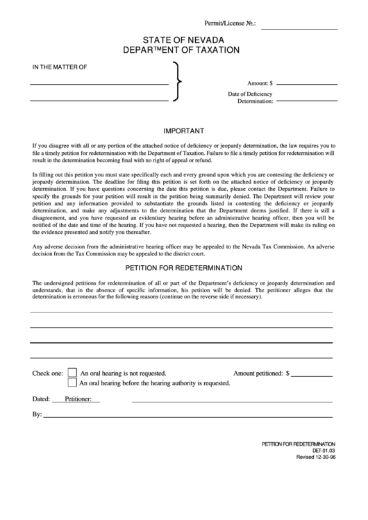 Petition For Redetermination Form Printable pdf