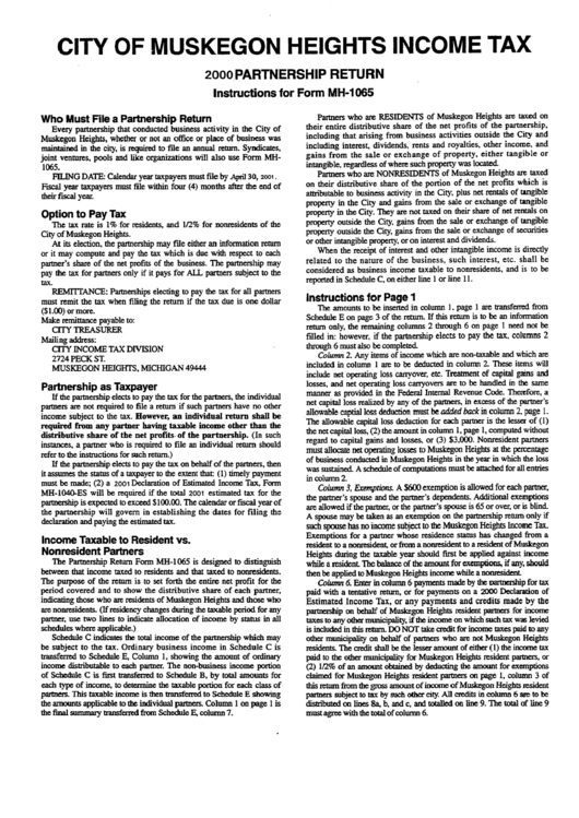 Instructions For Form Mh-1065 - Partnership Return Printable pdf