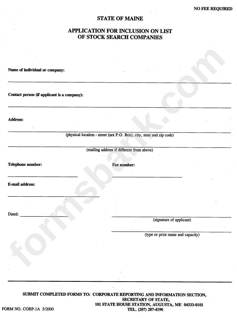 Form Corp-1a - Application For Inclusion On List Of Stock Search Companies