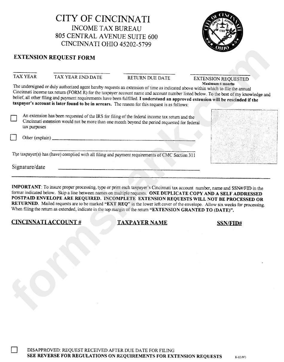 Form E-1 - Extension Request Form