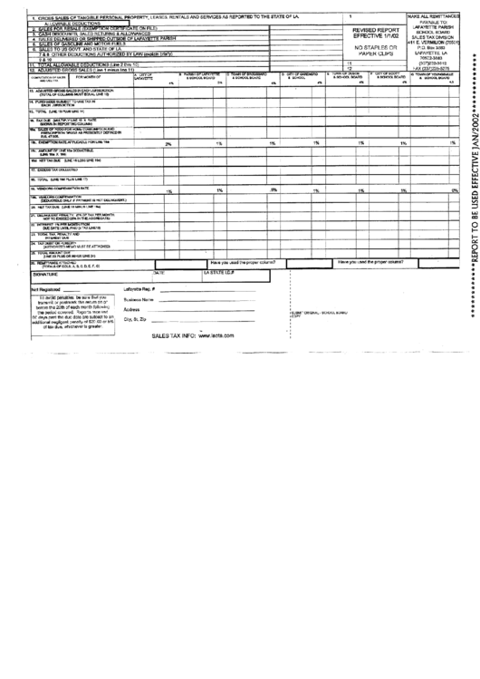 Sales And Use Tax Report Form - Lafayette Parish School Board Printable pdf