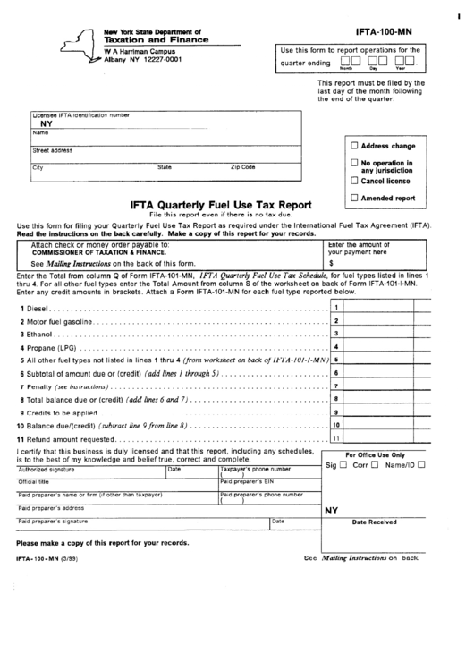 Form Ifta-100-Mn - Ifta Quarterly Fuel Use Tax Report Printable pdf