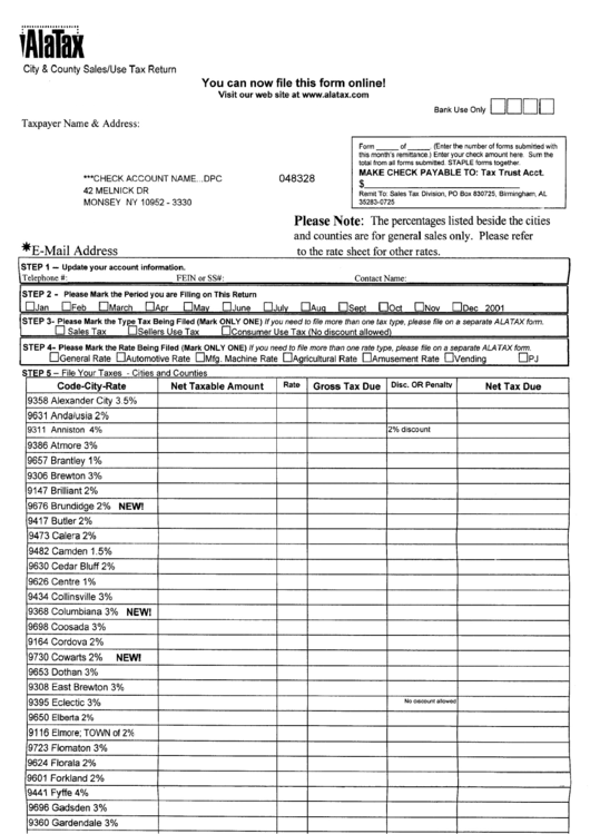 City & County Sales/use Tax Return Form Printable pdf