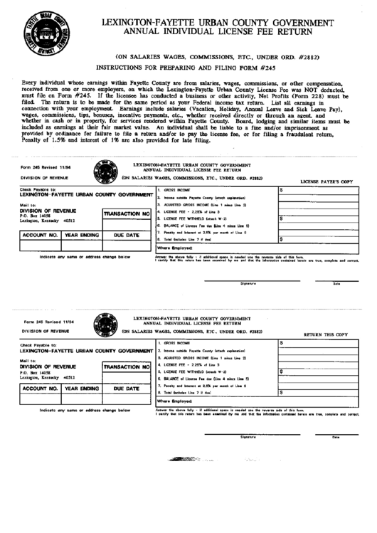 Form 245 - Annual Individual License Fee Return Printable pdf