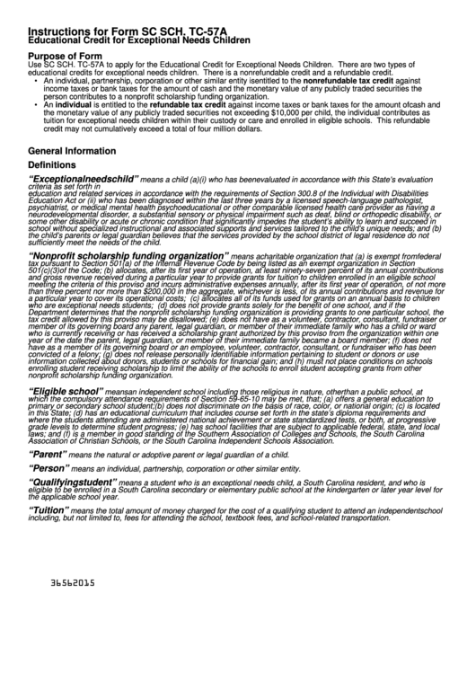 Form Sc Sch. Tc-57a - Instructions Printable pdf