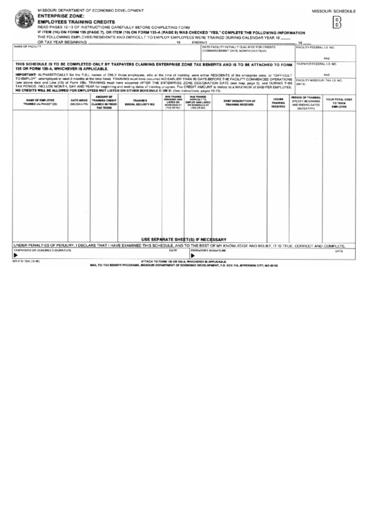 Form Mo 419-1524 - Employees Training Credits Printable pdf