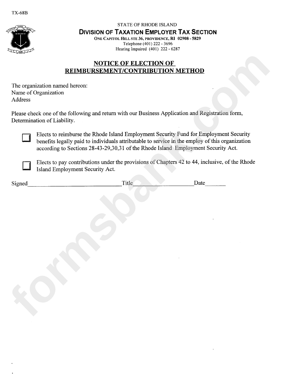 Form Tx-68b - Notice Of Election Of Reimbursement / Contribution Method