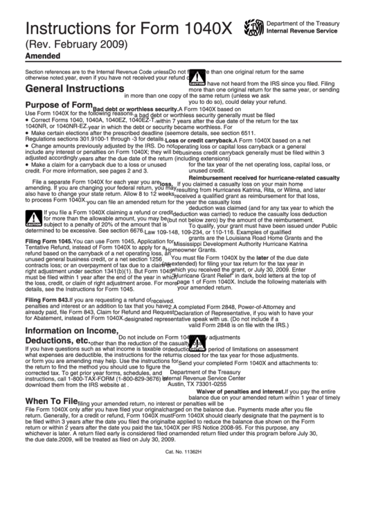 Instructions For Form 1040x - Amended U.s. Individual Income Tax Return - 2009 Printable pdf