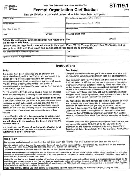 Form St-119.1 - Exempt Organization Certification Printable pdf