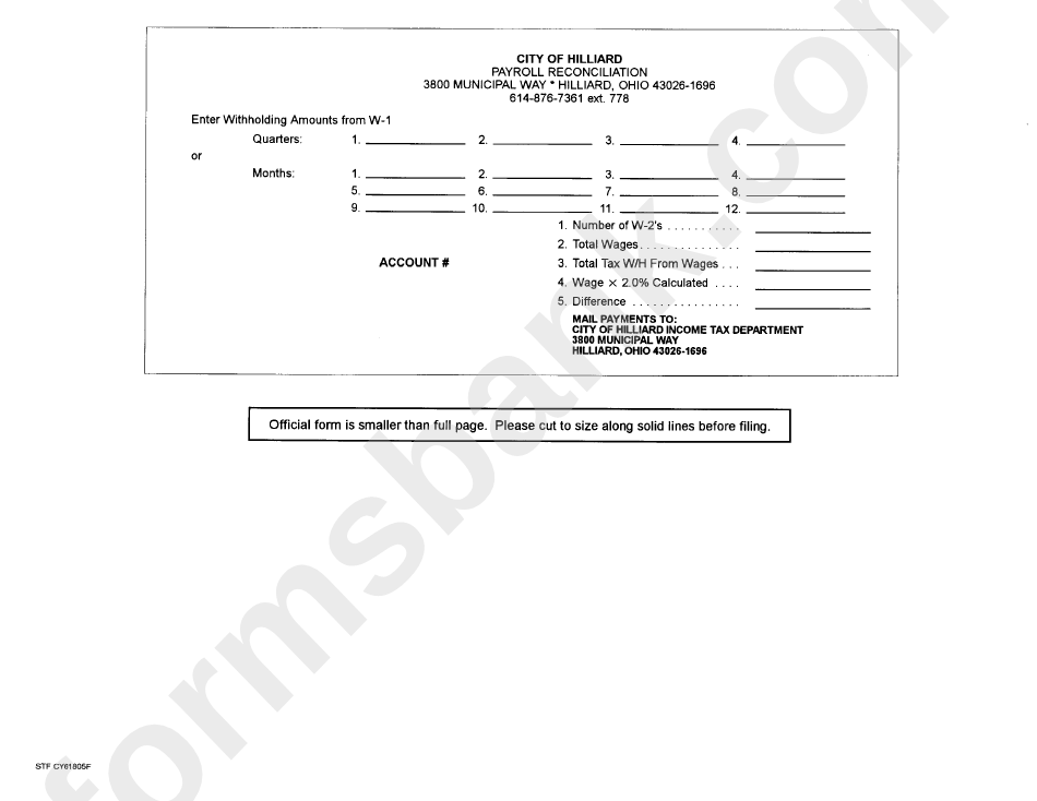 Payroll Reconciliation Form - City Of Hilliard