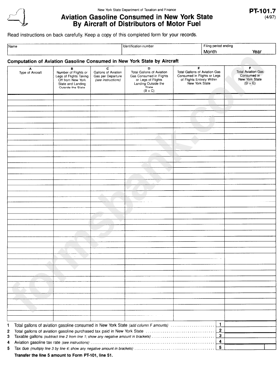 Form Pt-101.7 - Aviation Gasoline Consumed By Aircraft Of Distributors Of Motor Fuel