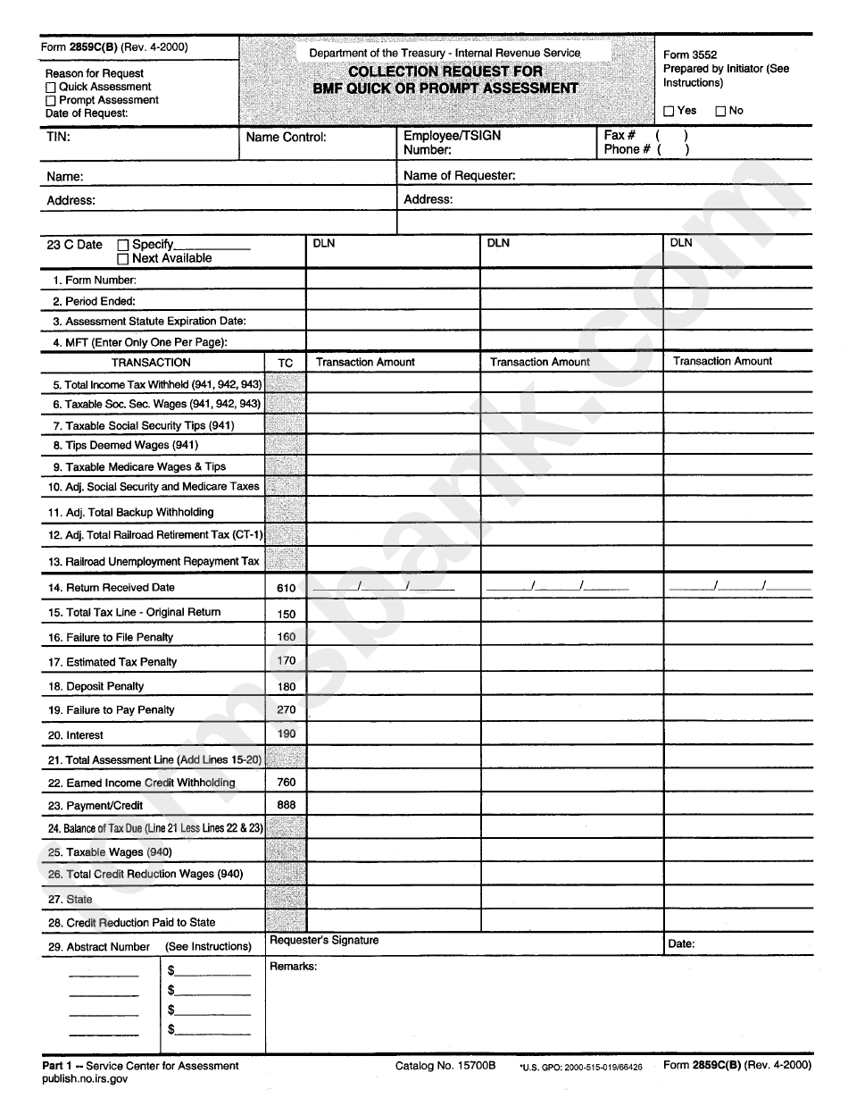 Form 2859cb - Collection Request For Bmf Quick Or Promt Assessment Form