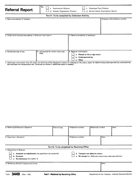 Form 3449 - Refferal Report Printable pdf