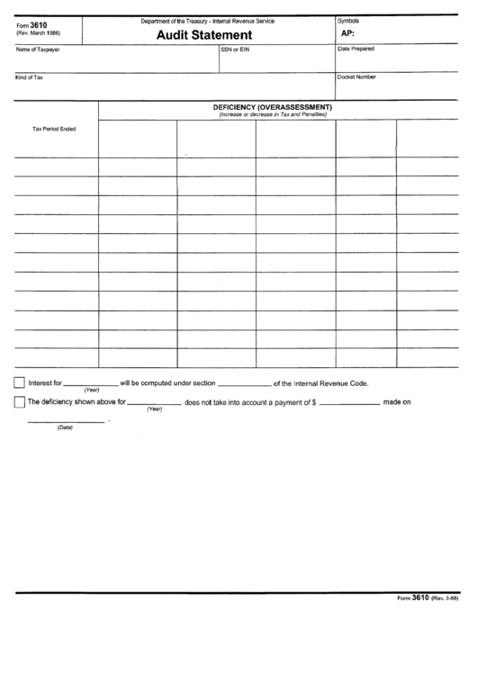 Form 3610 - Audit Statement Form Printable pdf