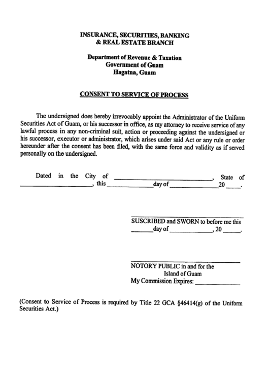 Consent To Service Of Process Form Printable pdf