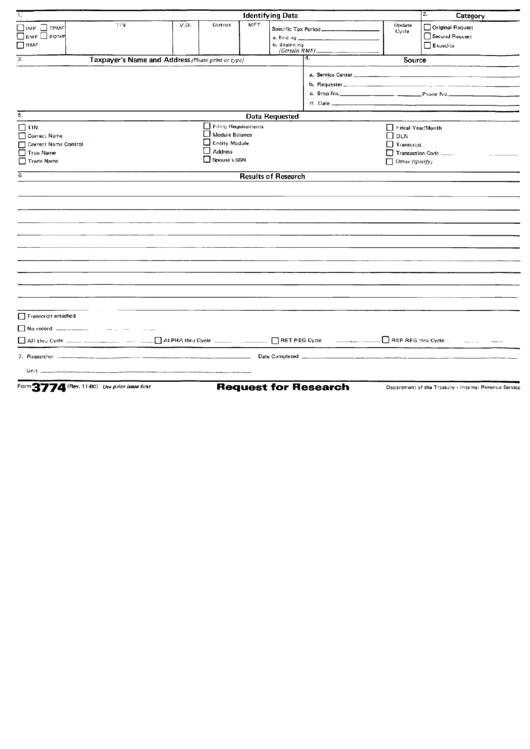 Form 3774 - Identifying Data Form Printable pdf
