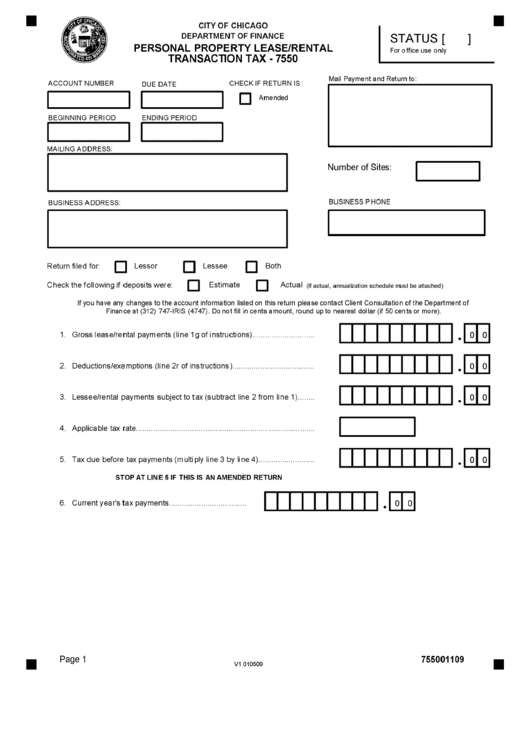 Form 7550 - Personal Property Lease/rental Transaction Tax Printable pdf