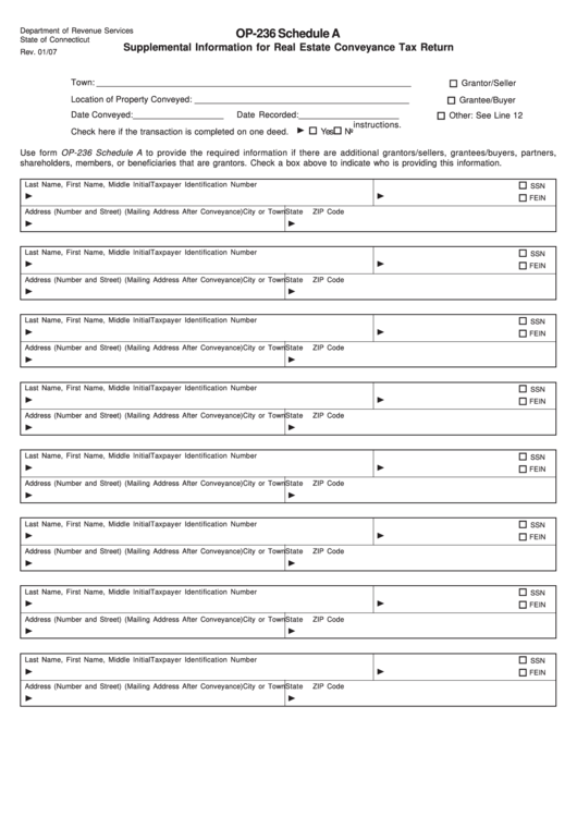 Form Op-236 - Schedule A - Supplemental Information For Real Estate Conveyance Tax Return - 2007 Printable pdf