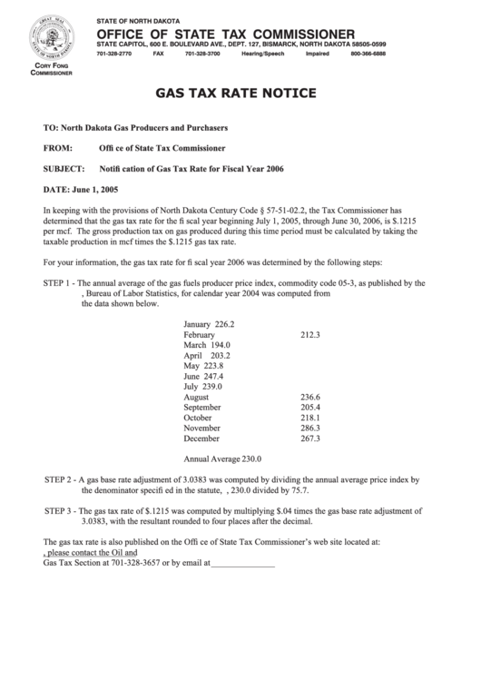 Gas Tax Rate Notice Form printable pdf download
