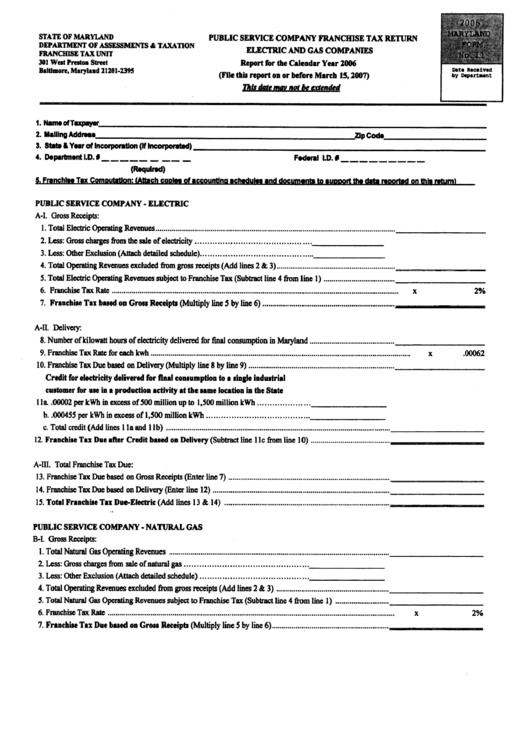 Public Service Company Franchise Tax Return Electric And Gas Companies Form Printable pdf