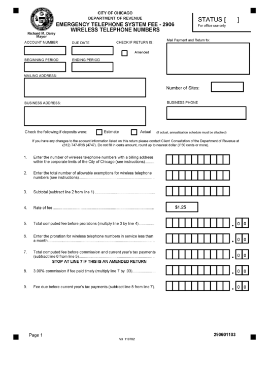 Form 2906 - Emergency Telephone System Fee Wireless Telephone Numbers Form Printable pdf