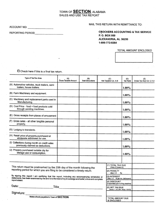 Sales And Use Tax Report Template Printable pdf