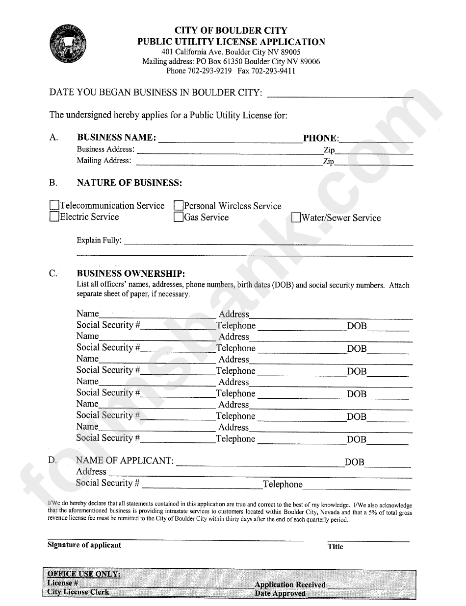 Public Utility License Application Form April 2004