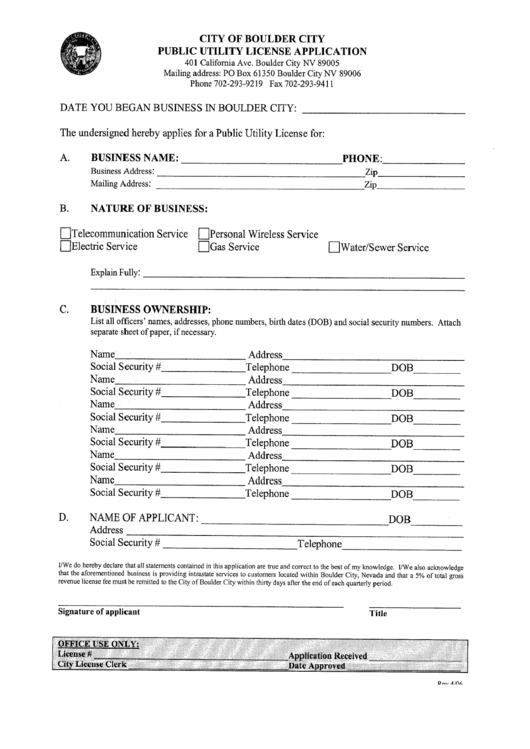 Public Utility License Application Form April 2004 Printable pdf