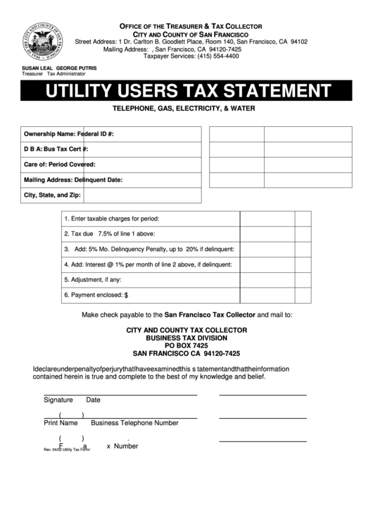 Utility Users Tax Statement Form - 2002 Printable pdf