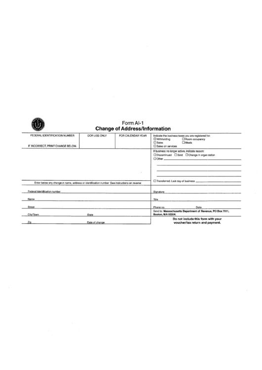 Form Ai-1 - Change Of Address/information Printable pdf