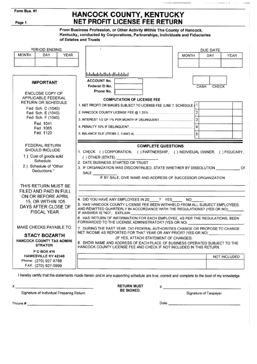 Net Profit License Fee Return Form - 2008 Printable pdf