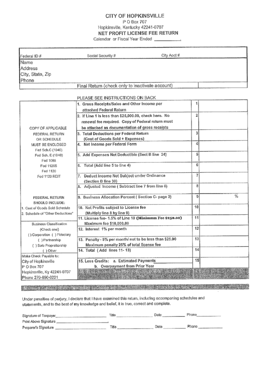 Net Profit License Fee Return Form printable pdf download