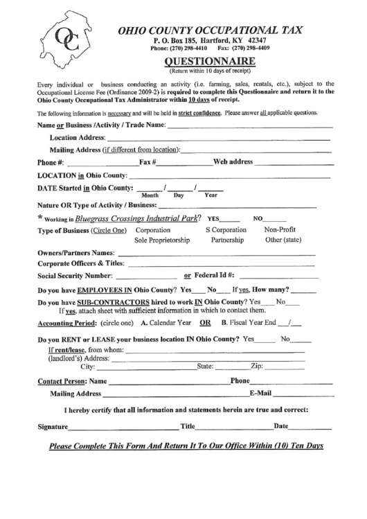 Questionnaire Form Printable pdf