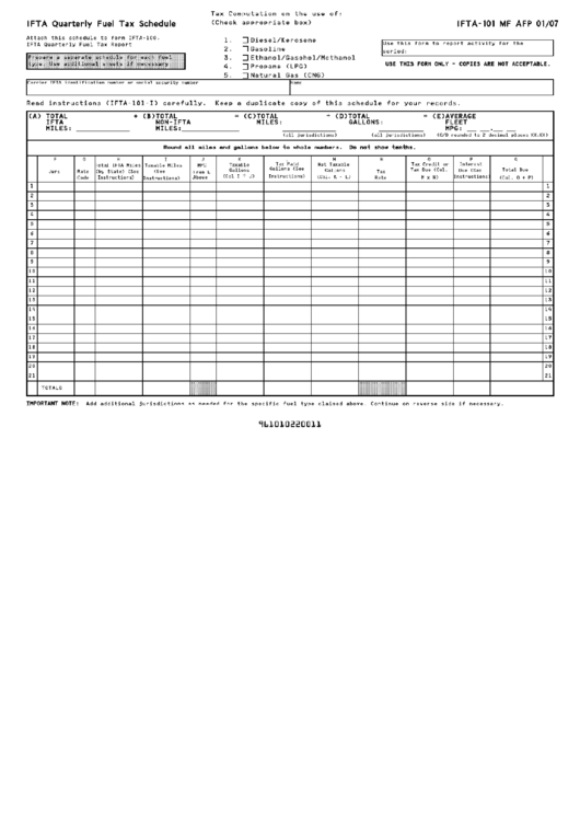 Form Ifta101 Ifta Quarterly Fuel Tax Schedule 2007 printable pdf