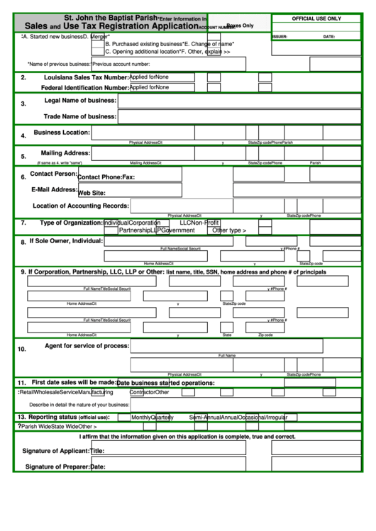 Sales And Use Tax Registration Application Form Printable pdf