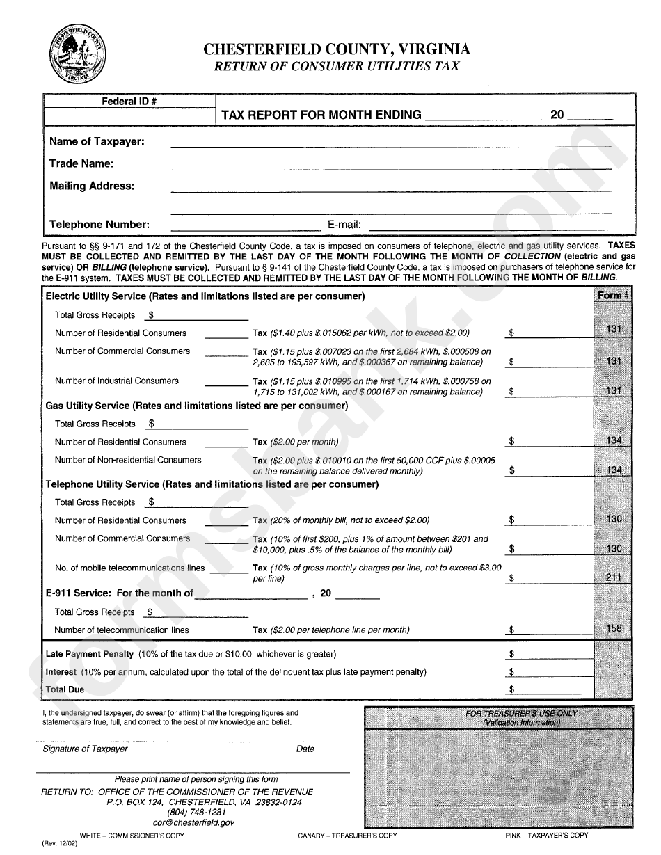 Tax Report For Month Ending Form - 2002