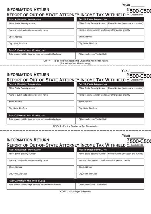 Form 500-C - Report Of Out-Of-State Attorney Income Tax Withheld - 2004 Printable pdf