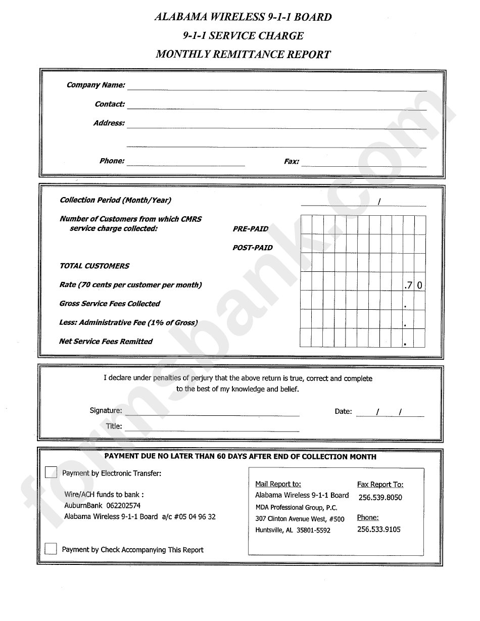 Monthly Remittance Report Form