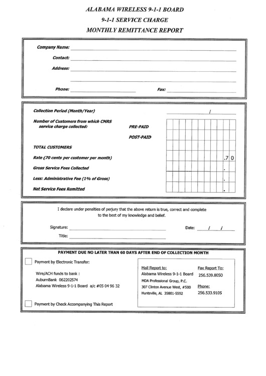 Monthly Remittance Report Form Printable pdf