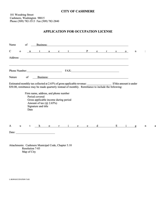 Application For Occupation License Form Printable pdf